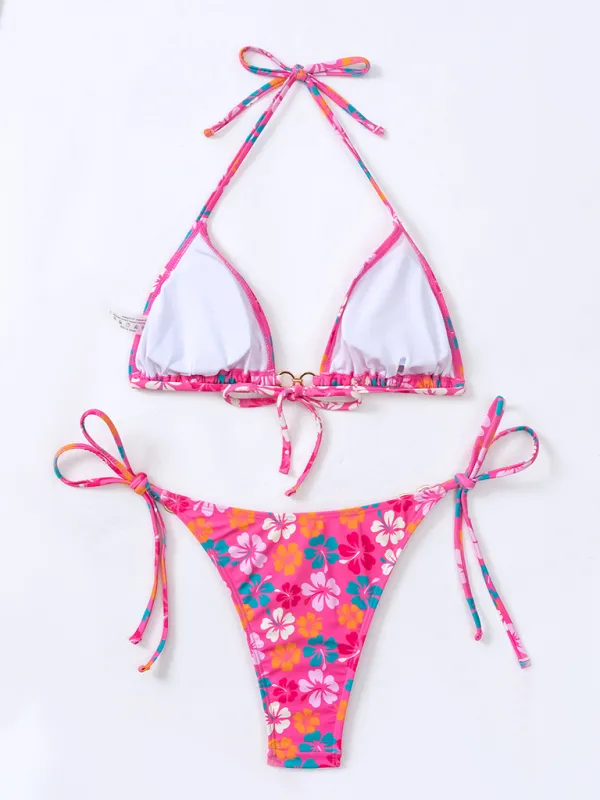 TEEK - Triangle Cup Printed Lace-Up Bikini