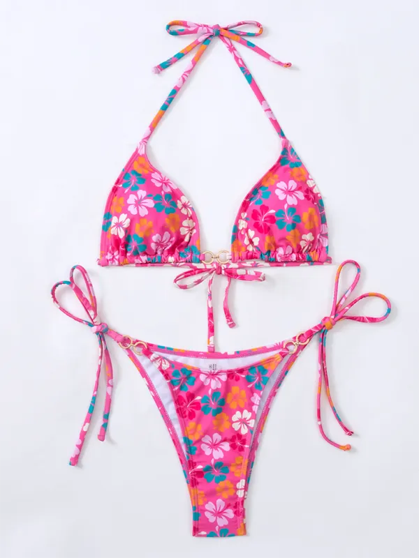 TEEK - Triangle Cup Printed Lace-Up Bikini