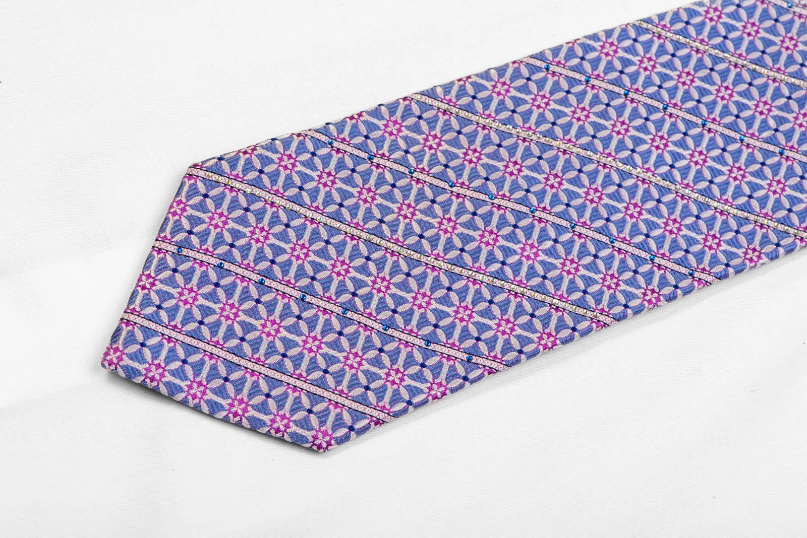 Trellis & Striped On Blue Rhinestone Tie