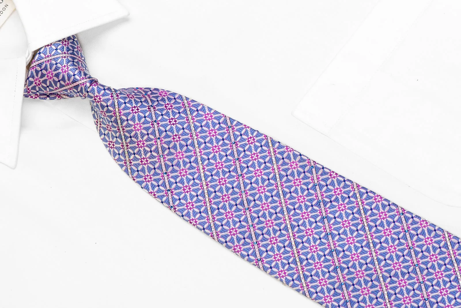 Trellis & Striped On Blue Rhinestone Tie