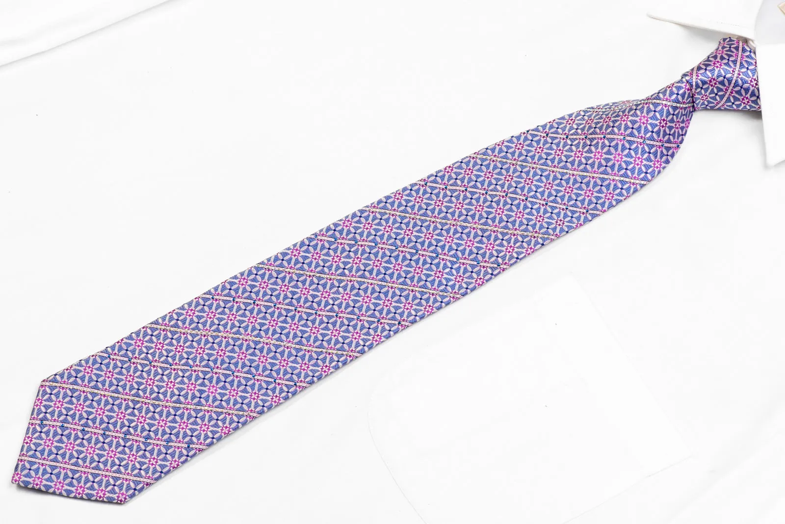 Trellis & Striped On Blue Rhinestone Tie