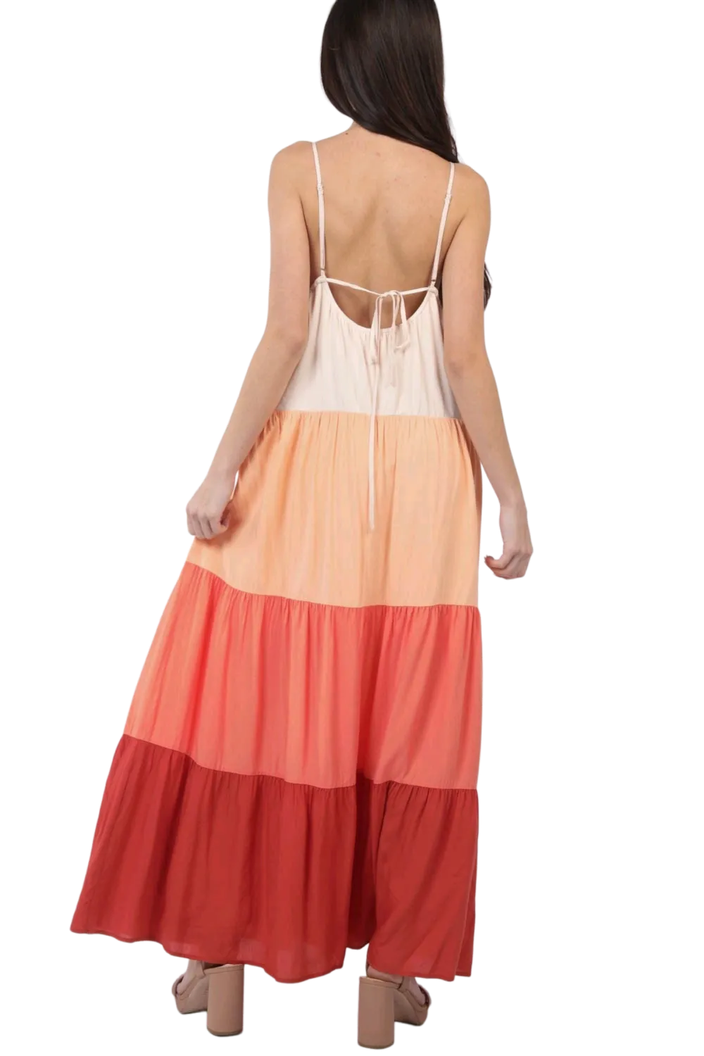 VERY J Color Block Tiered Maxi Cami Dress