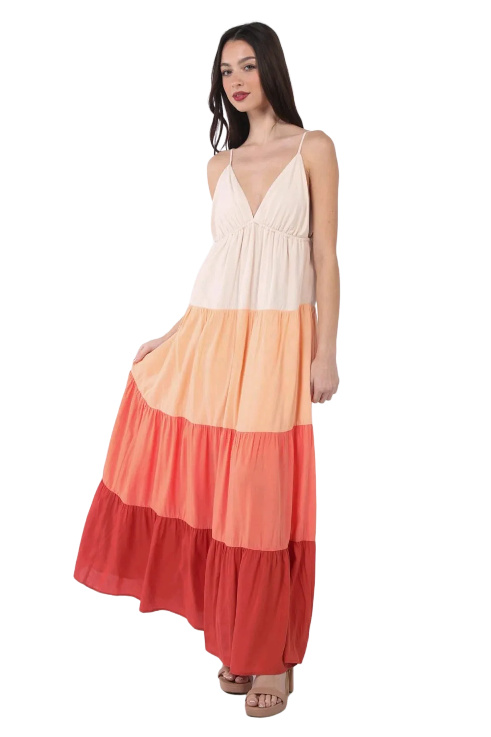 VERY J Color Block Tiered Maxi Cami Dress