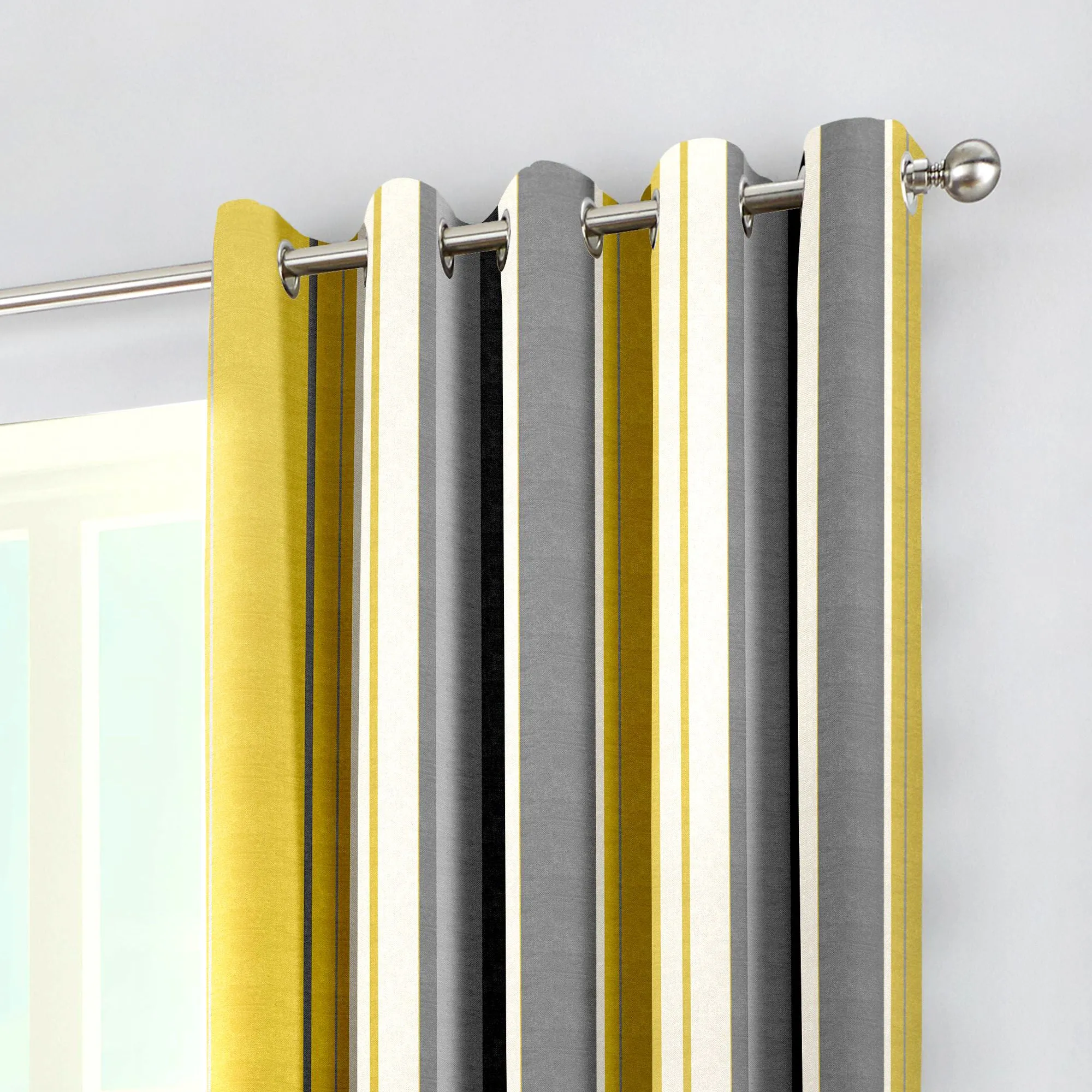 Whitworth Stripe Pair of Eyelet Curtains by Fusion in Ochre