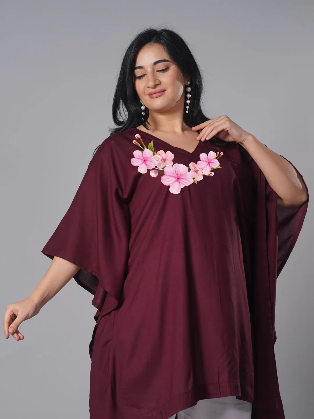 Wine Rayon KaftanKurta - Shiraz