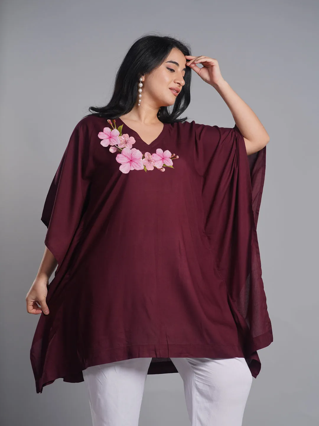Wine Rayon KaftanKurta - Shiraz